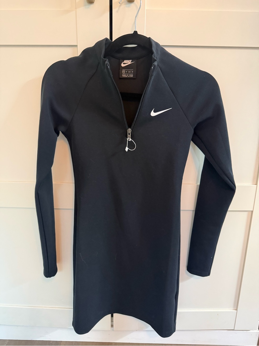 Nike Black Long Sleeve Quarter-Zip Dress with Swoosh